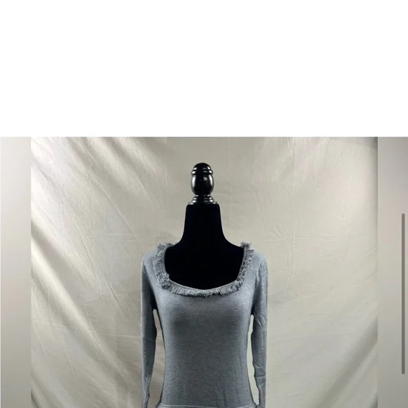 Gray Fringe Trim Scoop Neck Sweater NWOT - Picture 3 of 4